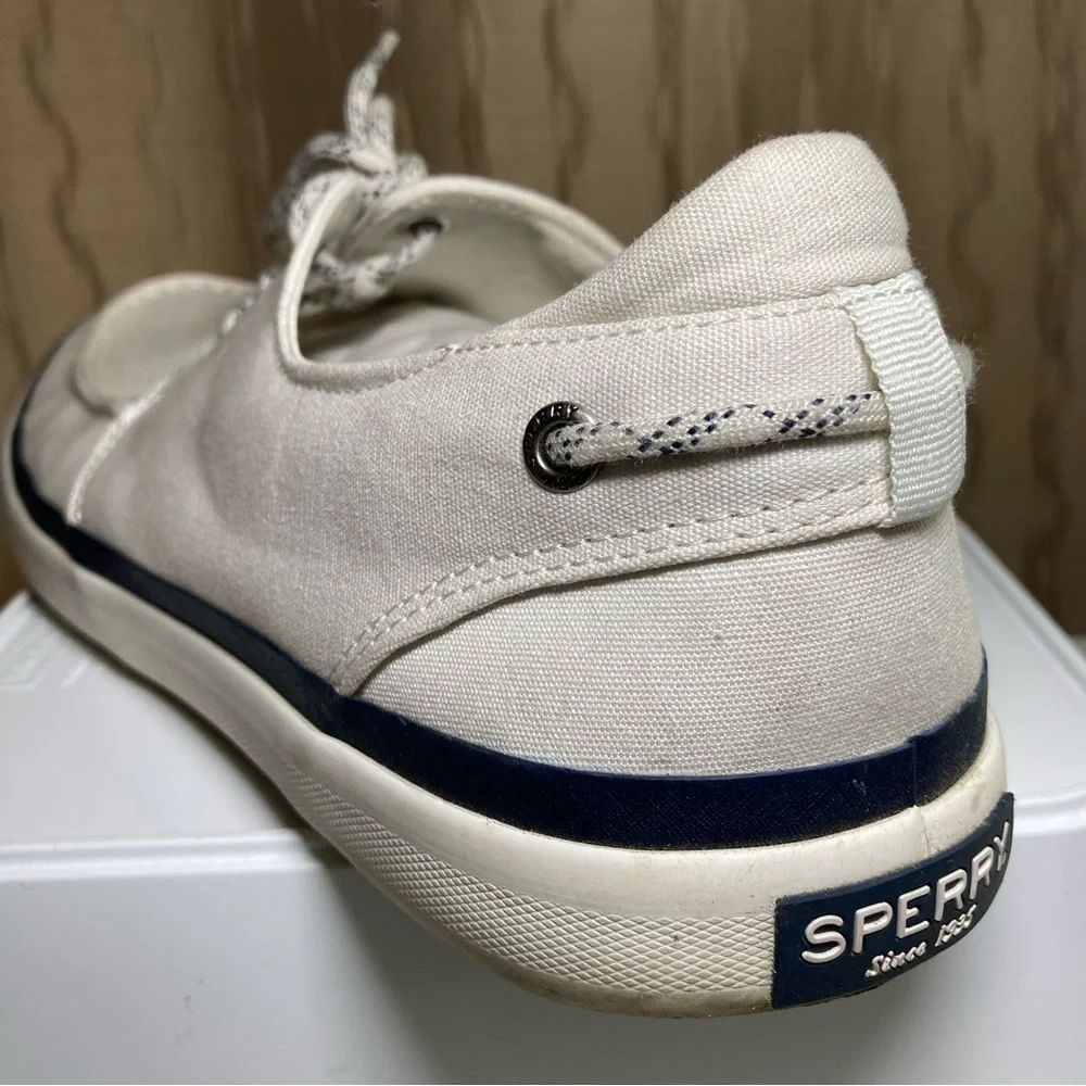 Sperry Top Sider Men's 11.5 Halyard Boat Shoes Tie Canvas 3 Eye White STS19141